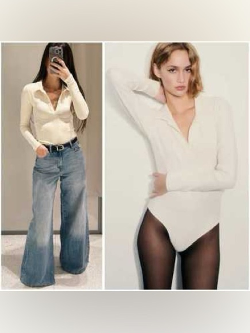 NWOT Zara Collared White Bodysuit